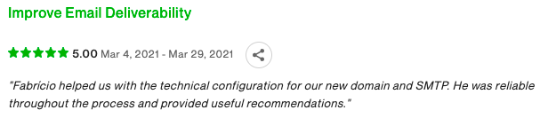 "Fabrício helped us with the technical configuration for our new domain and SMTP. He was reliable throughout the process and provided useful recommendations."